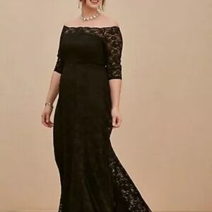Special Occasion Black Lace Off Shoulder Gown